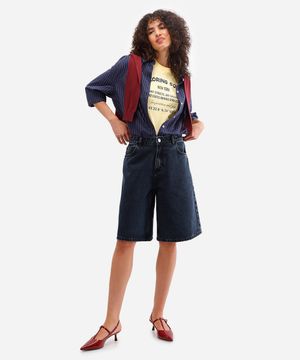 bermuda jorts feminina jeans cintura média azul
