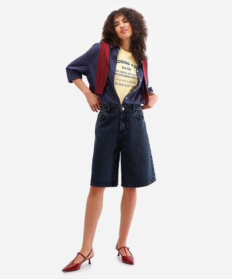 bermuda jorts feminina jeans cintura média azul