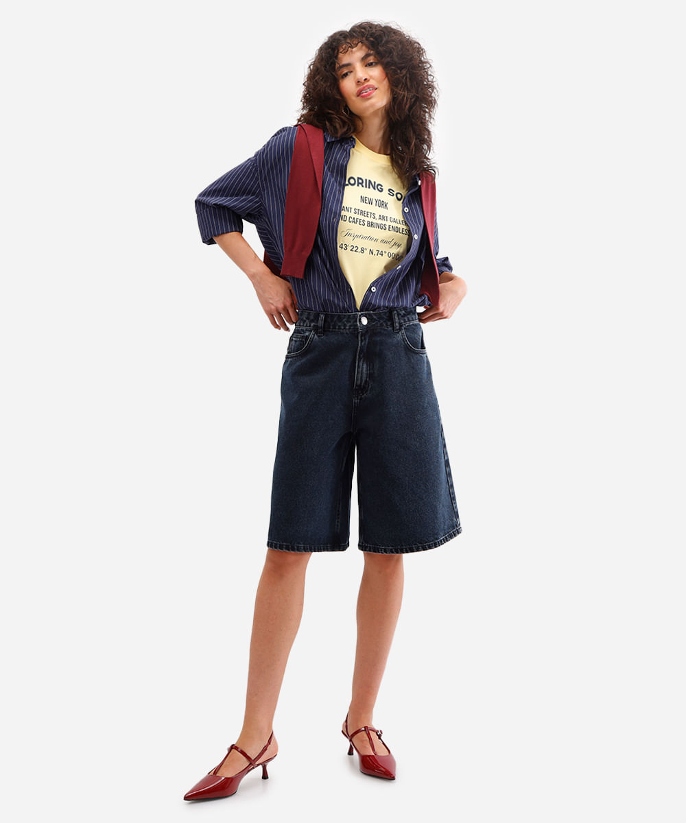 bermuda jorts feminina jeans cintura média azul
