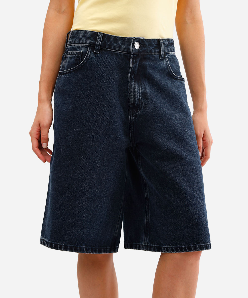bermuda jorts feminina jeans cintura média azul