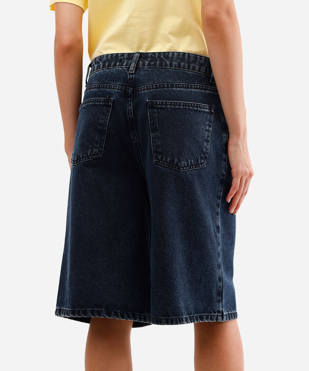 bermuda jorts feminina jeans cintura média azul