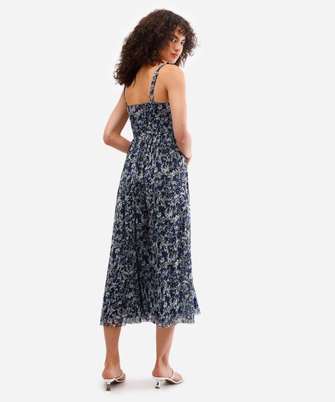 vestido midi feminino de tule estampado azul