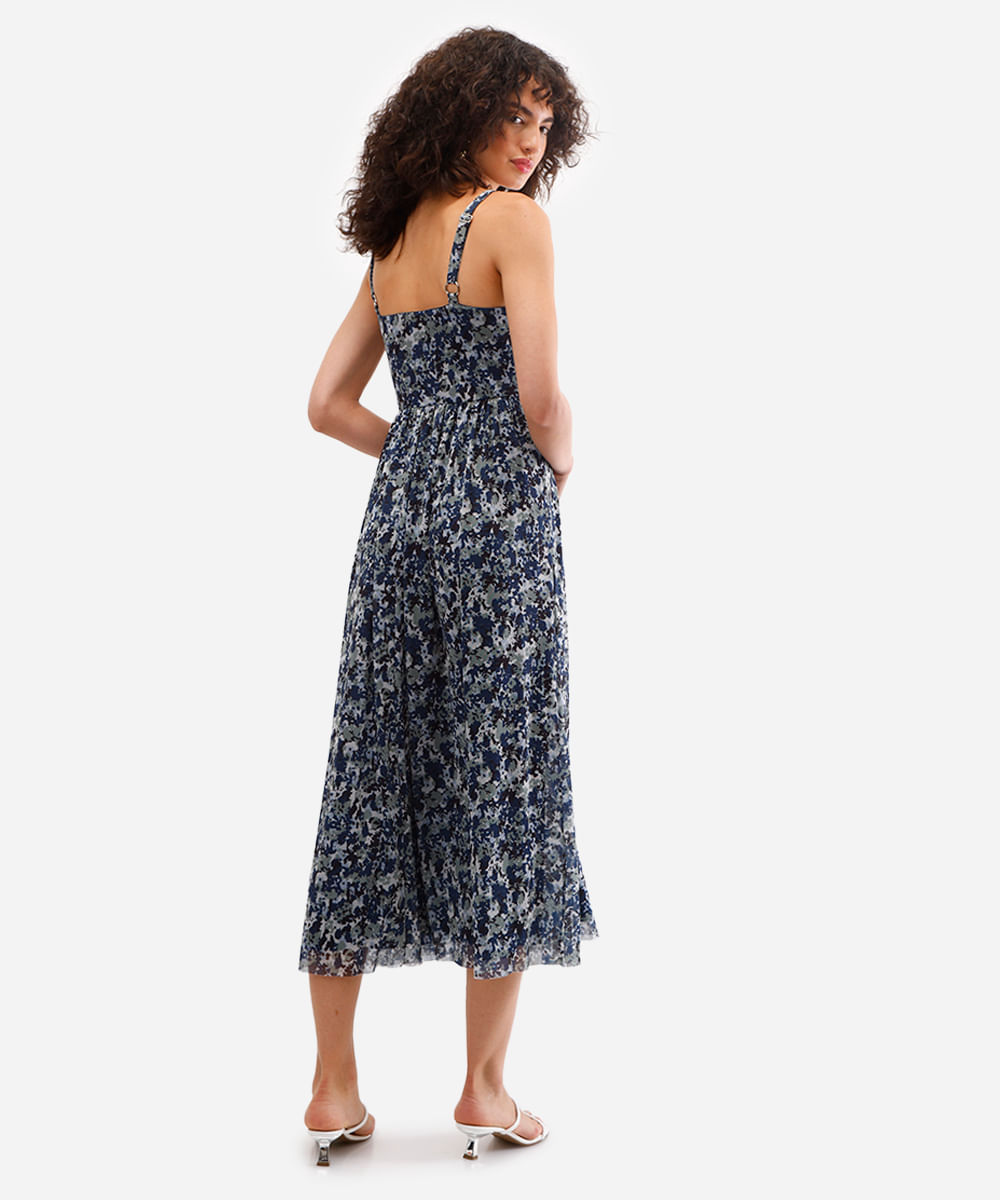 vestido midi feminino de tule estampado azul