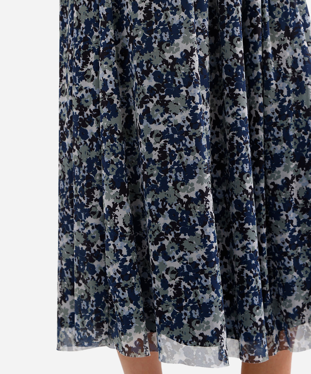 vestido midi feminino de tule estampado azul