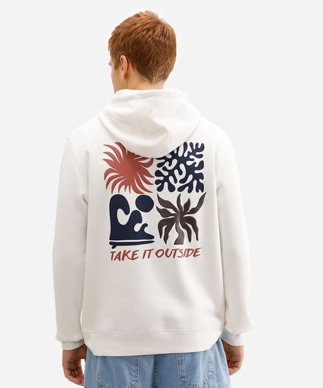 blusão masculino de moletom canguru com capuz off white