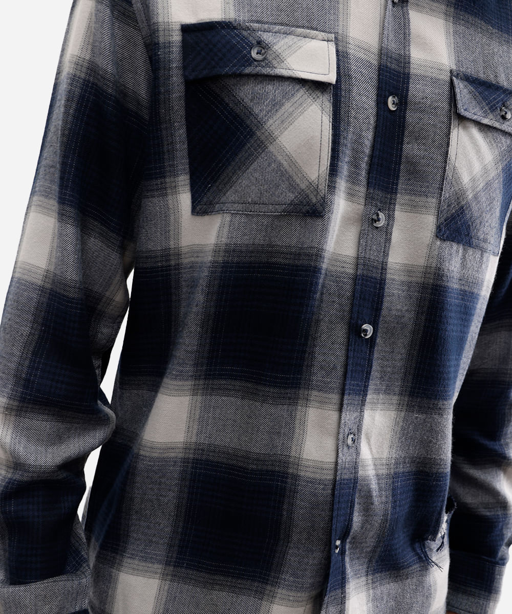 camisa masculina com viscose xadrez azul