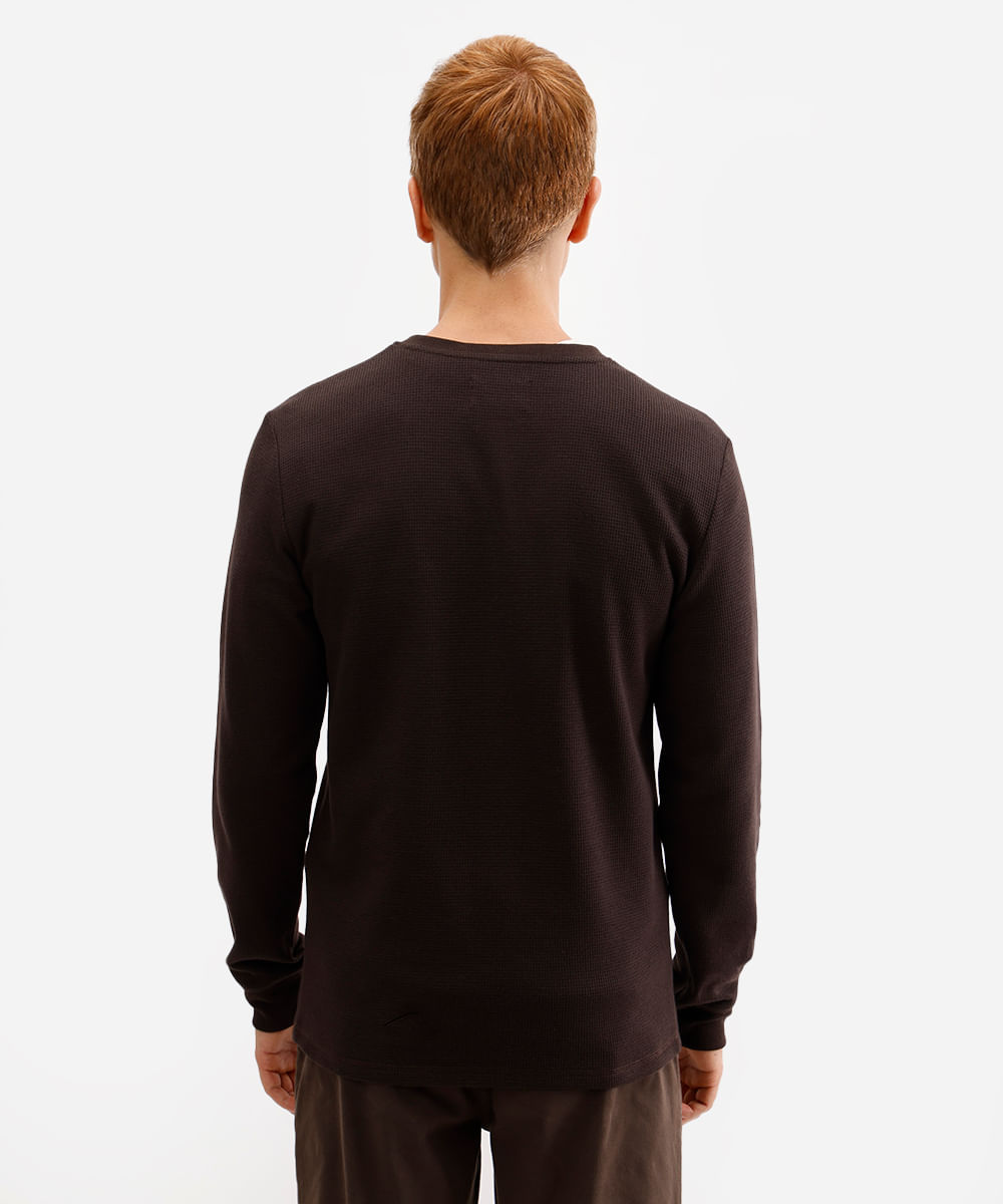 blusa básica masculina manga longa texturizada marrom