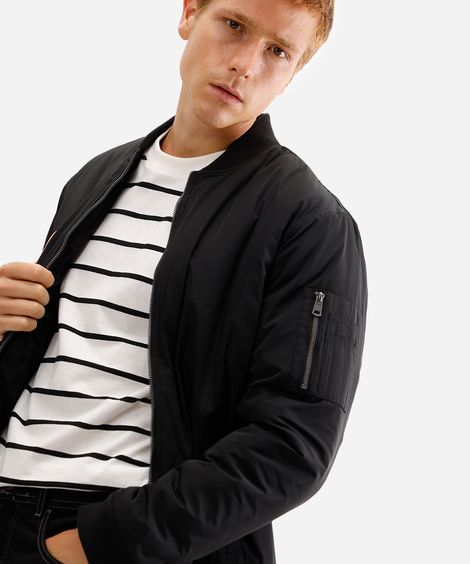 jaqueta bomber masculina bolso com zíper preta