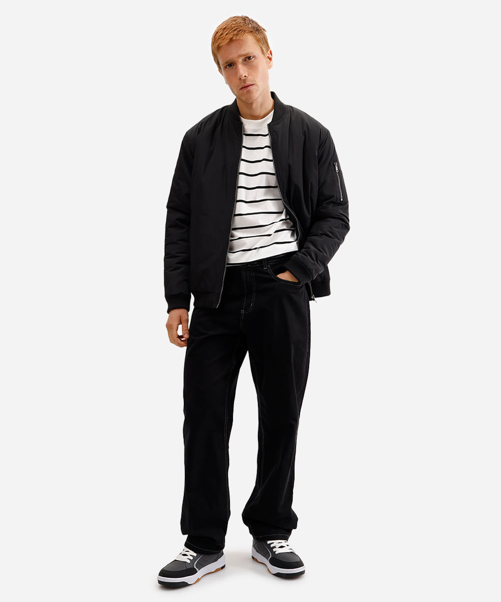 jaqueta bomber masculina bolso com zíper preta