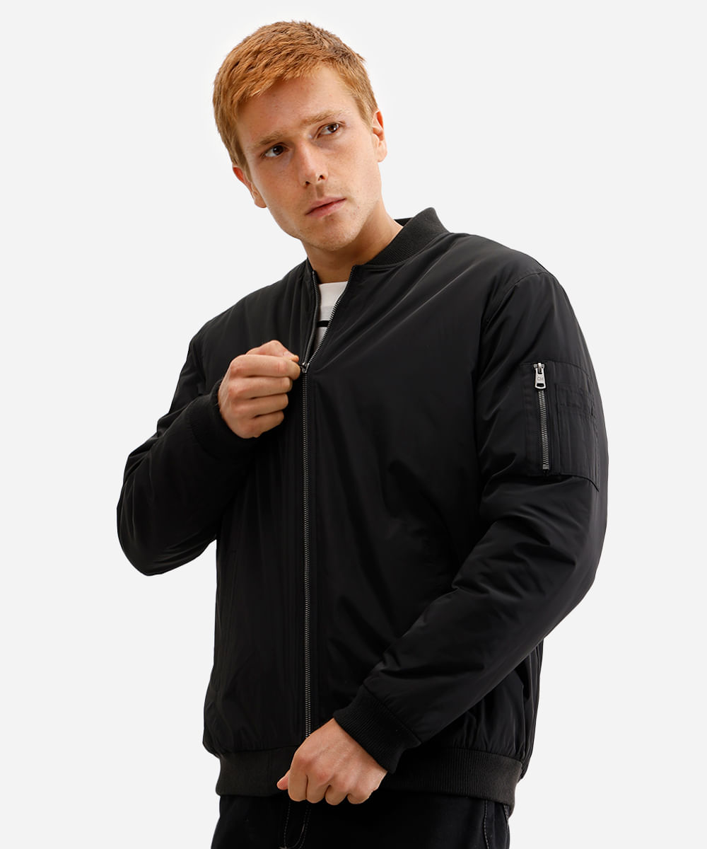 jaqueta bomber masculina bolso com zíper preta