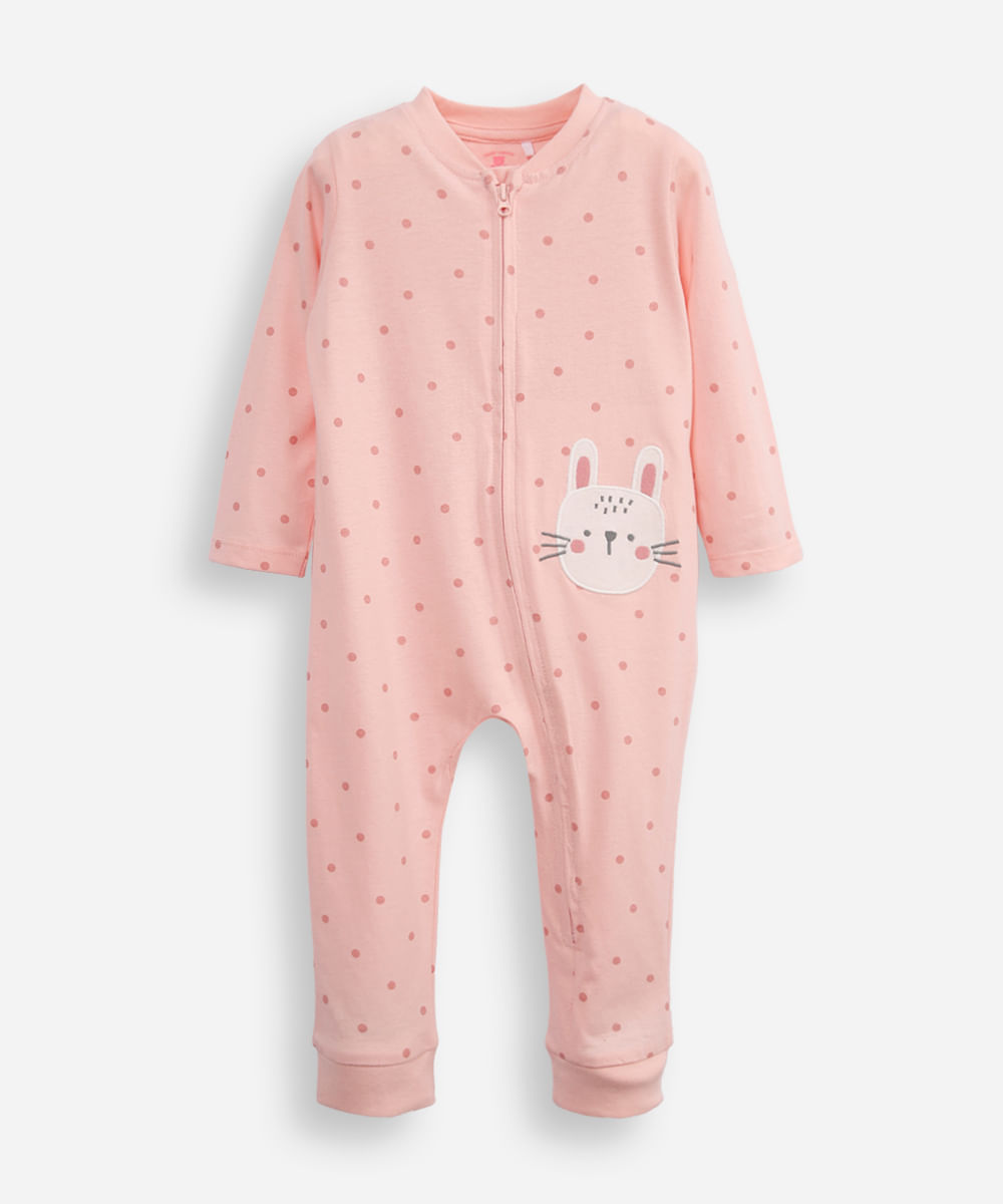 macacão de algodão infantil coelhinha - rosa claro