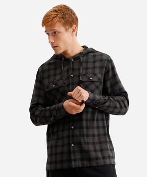 camisa masculina de algodão com capuz xadrez verde