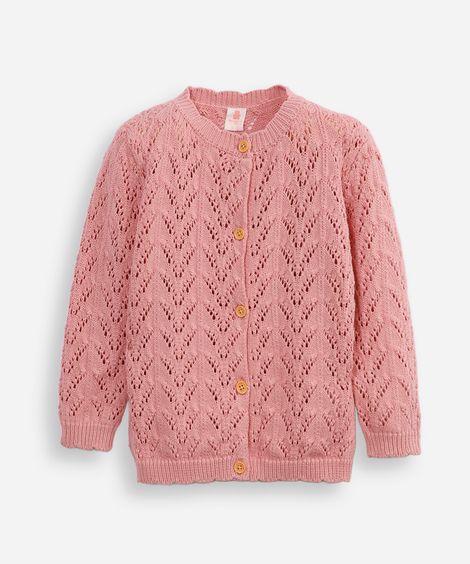 cardigan infantil de tricot texturizado rosa