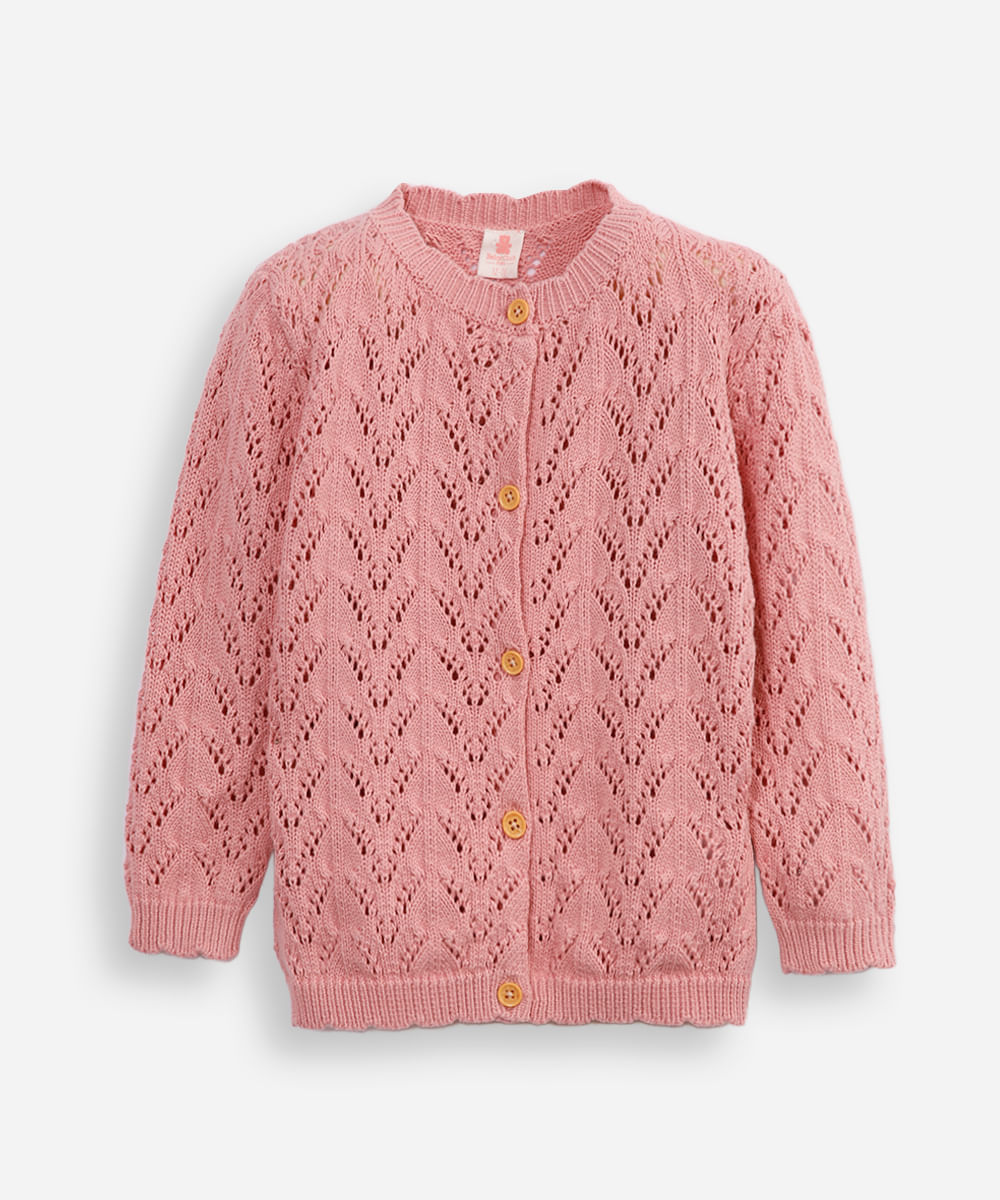 cardigan infantil de tricot texturizado rosa