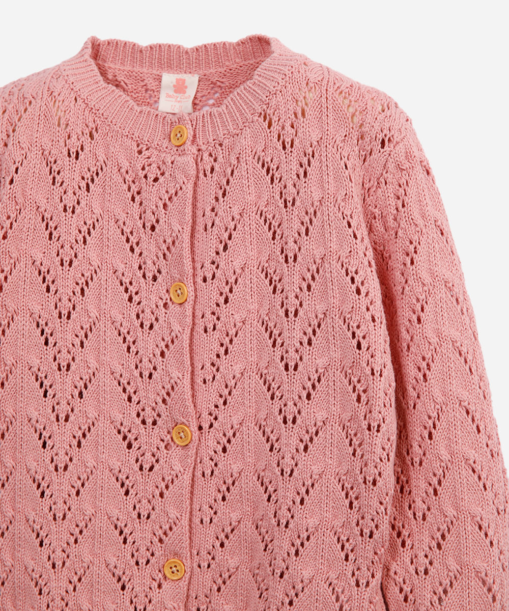 cardigan infantil de tricot texturizado rosa