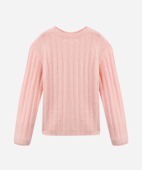 suéter de tricot infantil com pérolas rosa