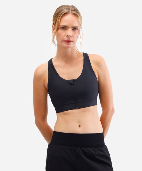 top feminino esportivo com zíper preto