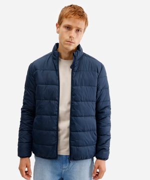 jaqueta puffer básica masculina manga longa azul