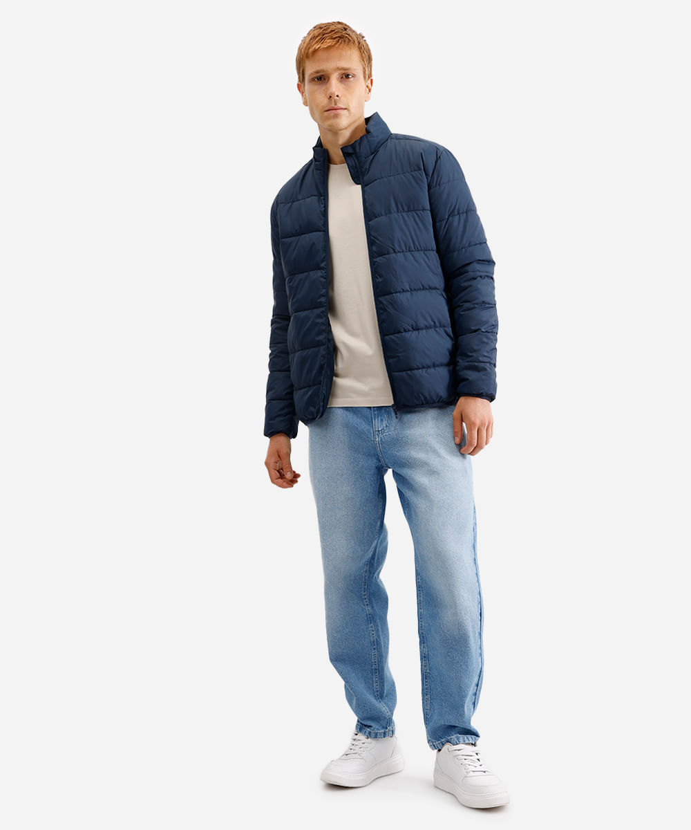 jaqueta puffer básica masculina manga longa azul