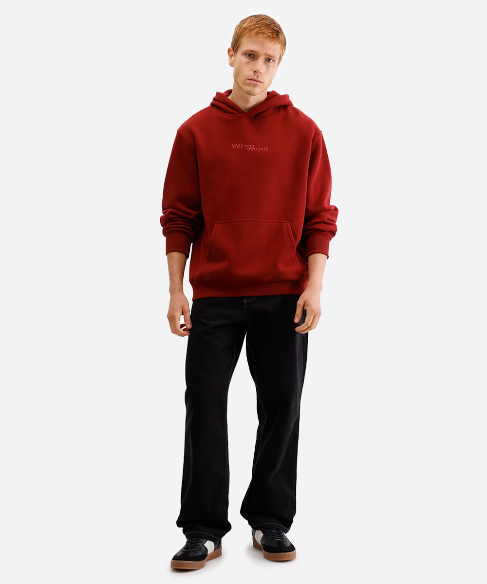 blusão masculino de moletom com bordado e capuz vinho