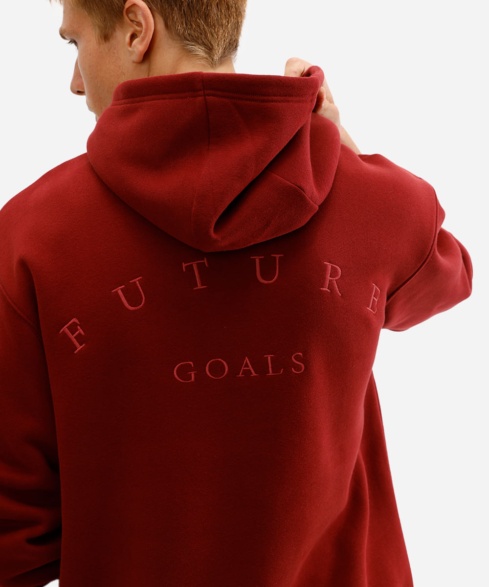 blusão masculino de moletom com bordado e capuz vinho