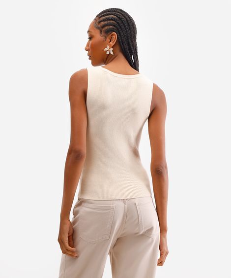 regata feminina de tricot canelada bege