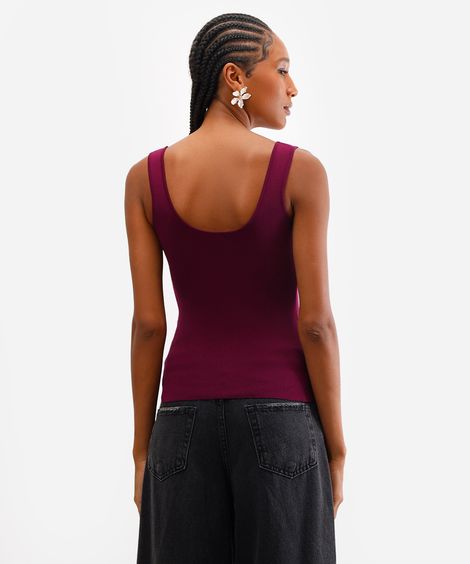 regata feminina de tricot decote quadrado roxa