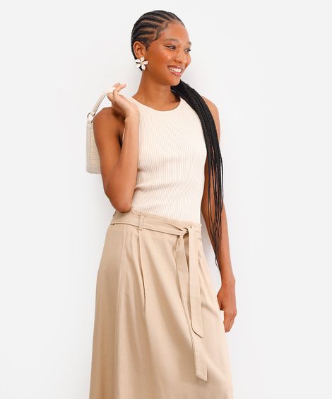 regata feminina de tricot canelada bege