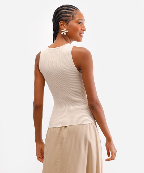 regata feminina de tricot canelada bege