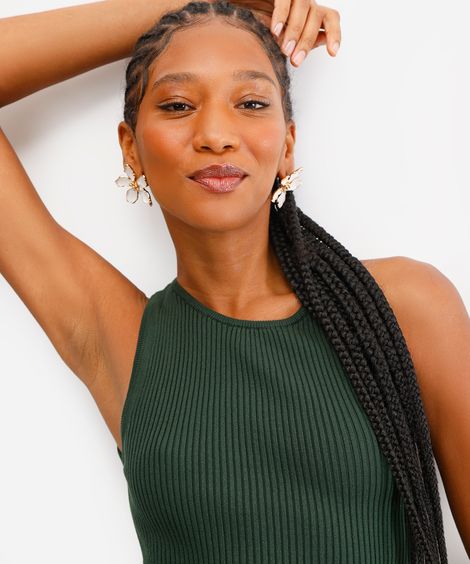 regata feminina de tricot canelada verde