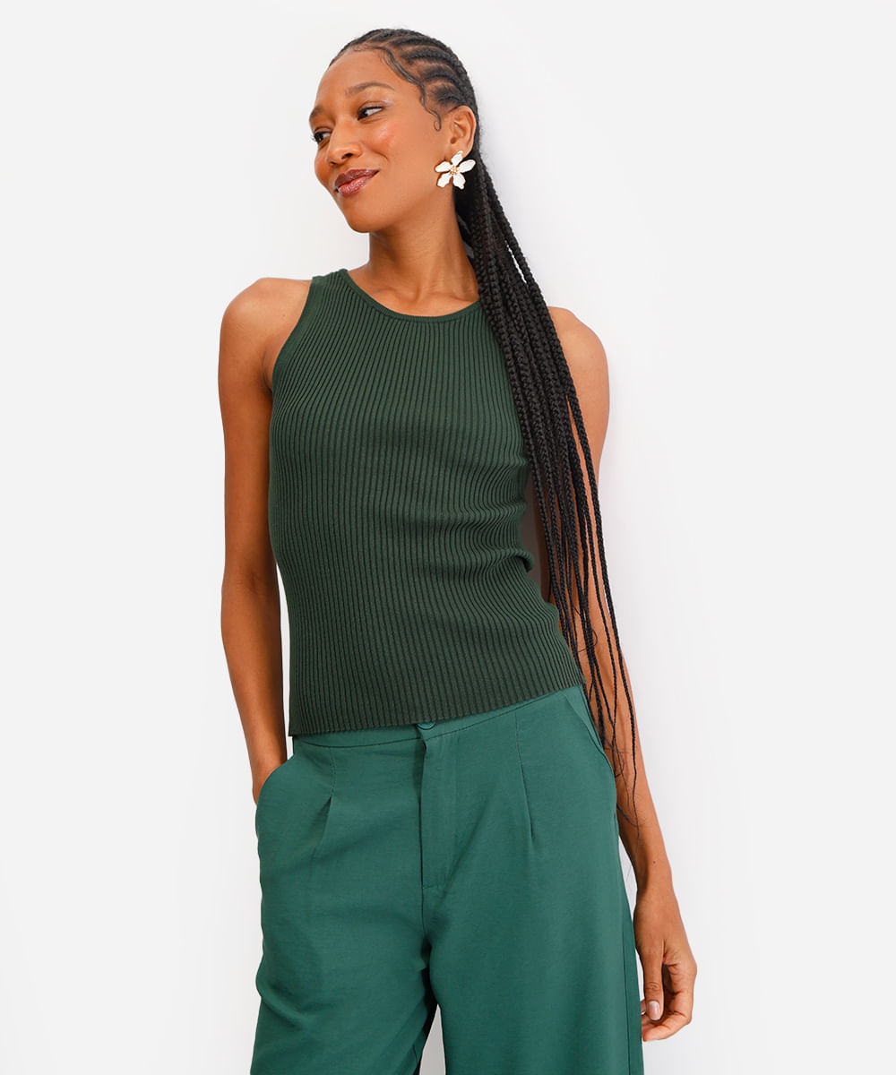 regata feminina de tricot canelada verde