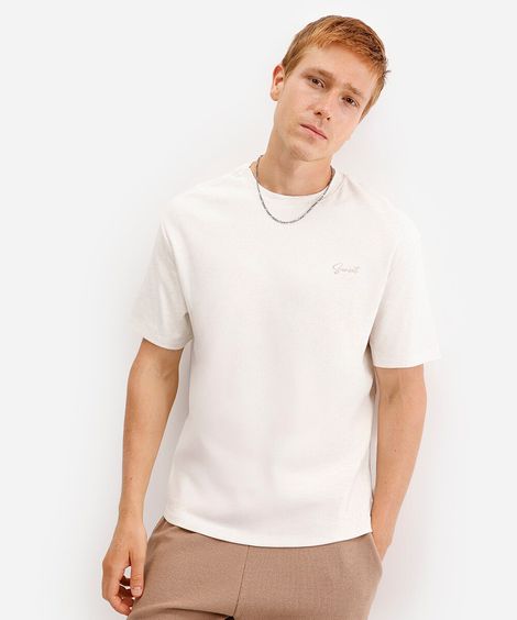 camiseta masculina com linho sunset manga curta bege
