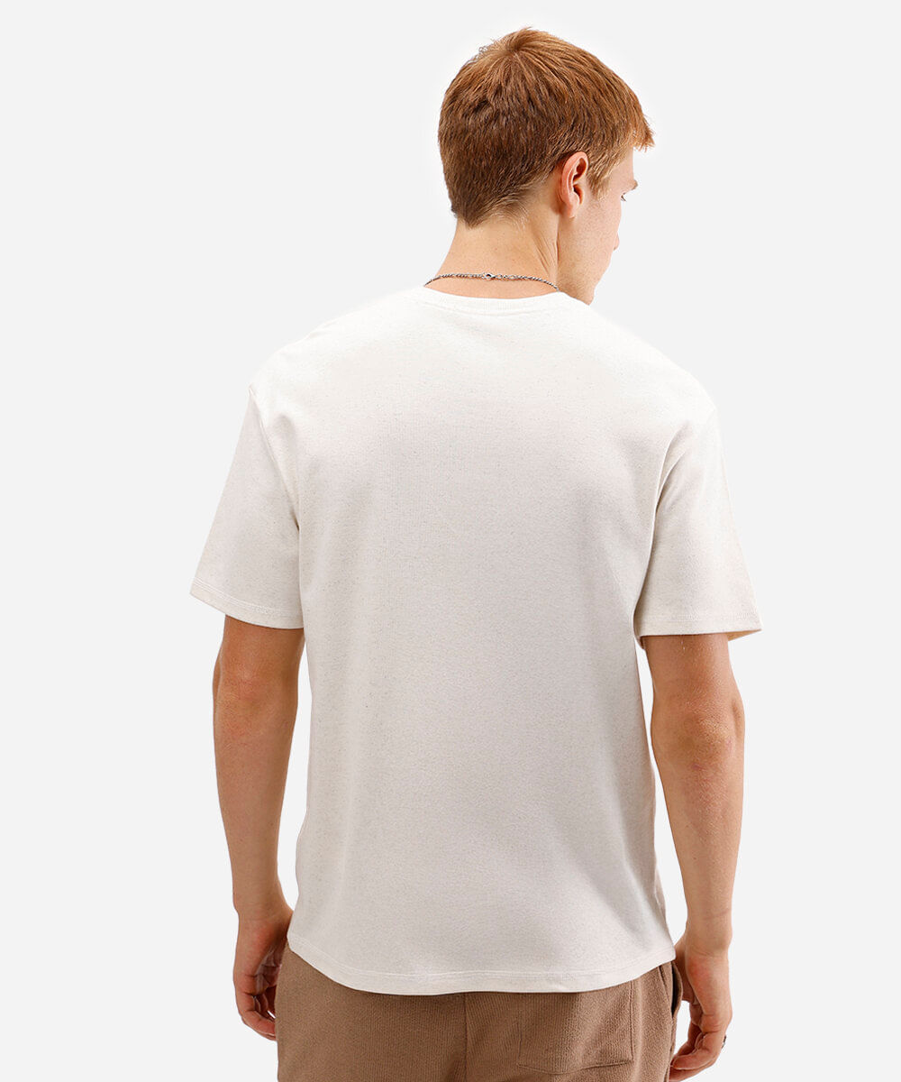 camiseta masculina com linho sunset manga curta bege