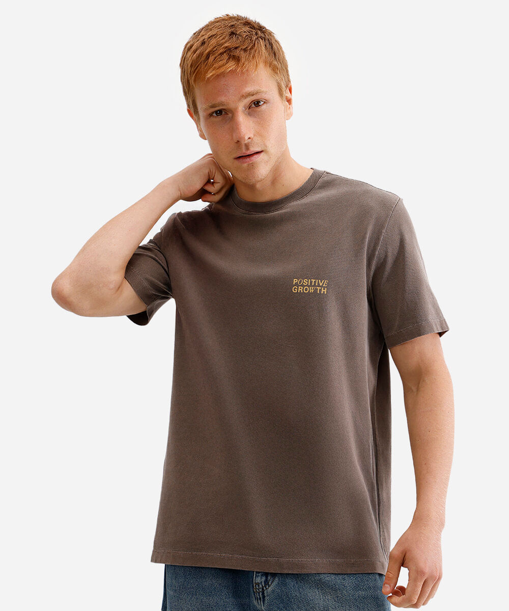 camiseta masculina de algodão positive growth marrom