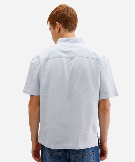 camisa masculina com linho manga curta azul