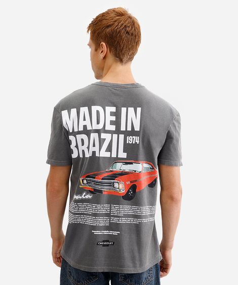 camiseta masculina de algodão chevrolet opala cinza
