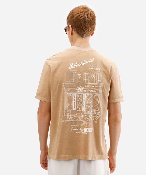 camiseta comfort masculina de algodão barcelona bege