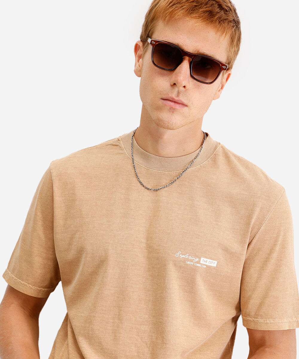 camiseta comfort masculina de algodão barcelona bege