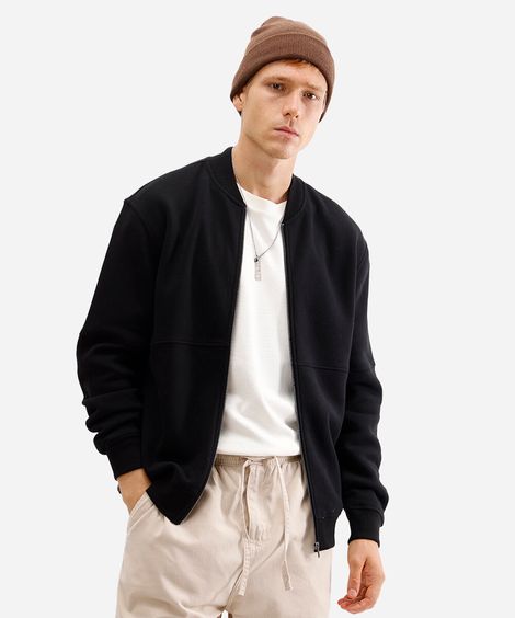 jaqueta bomber masculina de moletom preta