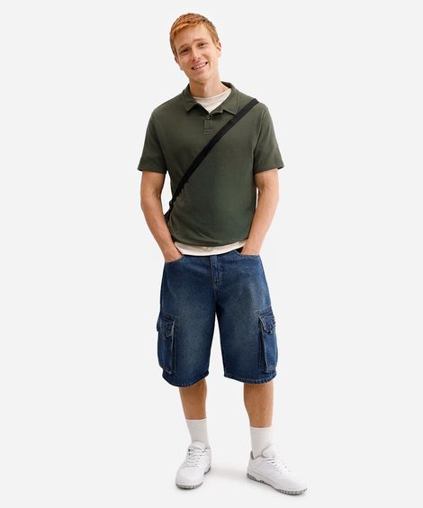 bermuda cargo masculina jeans azul