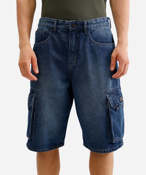bermuda cargo masculina jeans azul