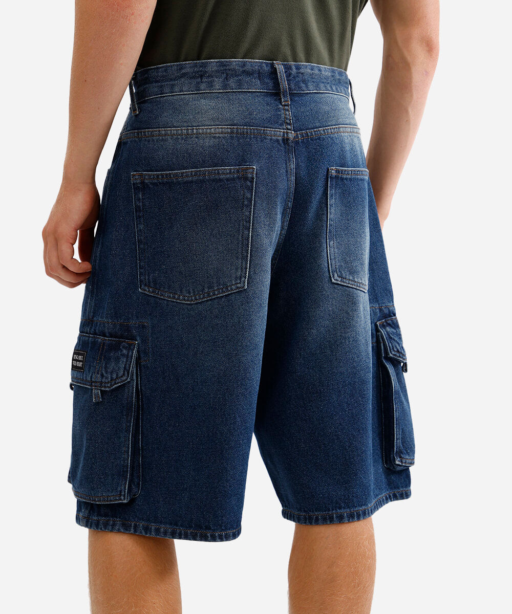 bermuda cargo masculina jeans azul