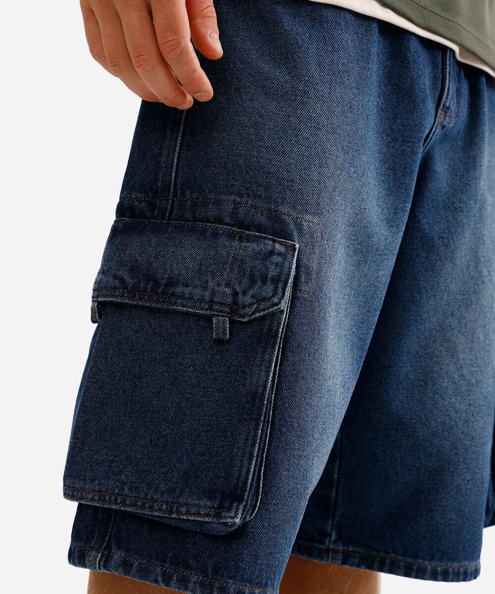 bermuda cargo masculina jeans azul