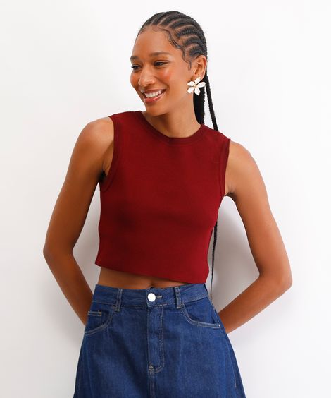 cropped tricot de viscose vinho