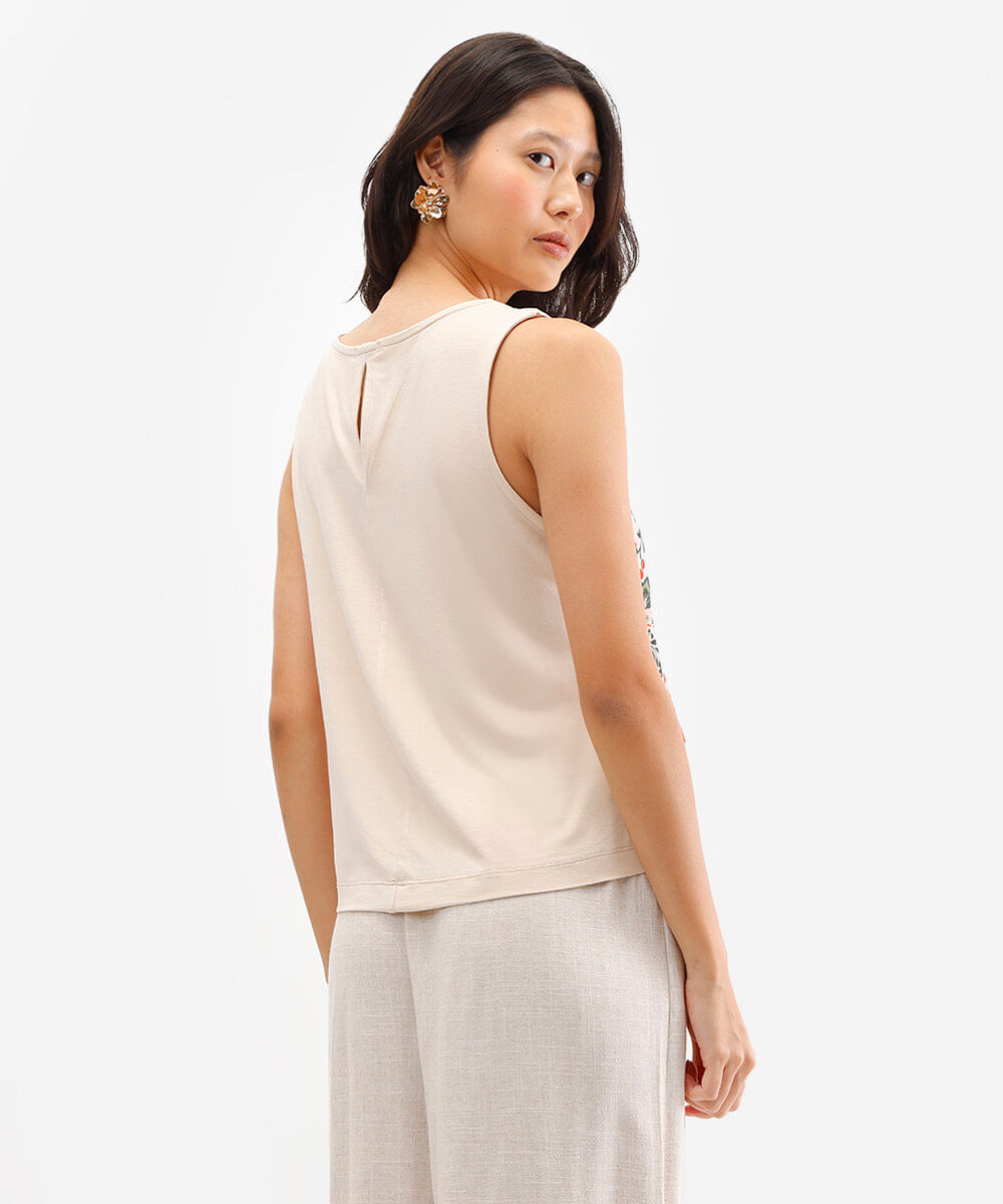 regata feminina de viscose floral bege