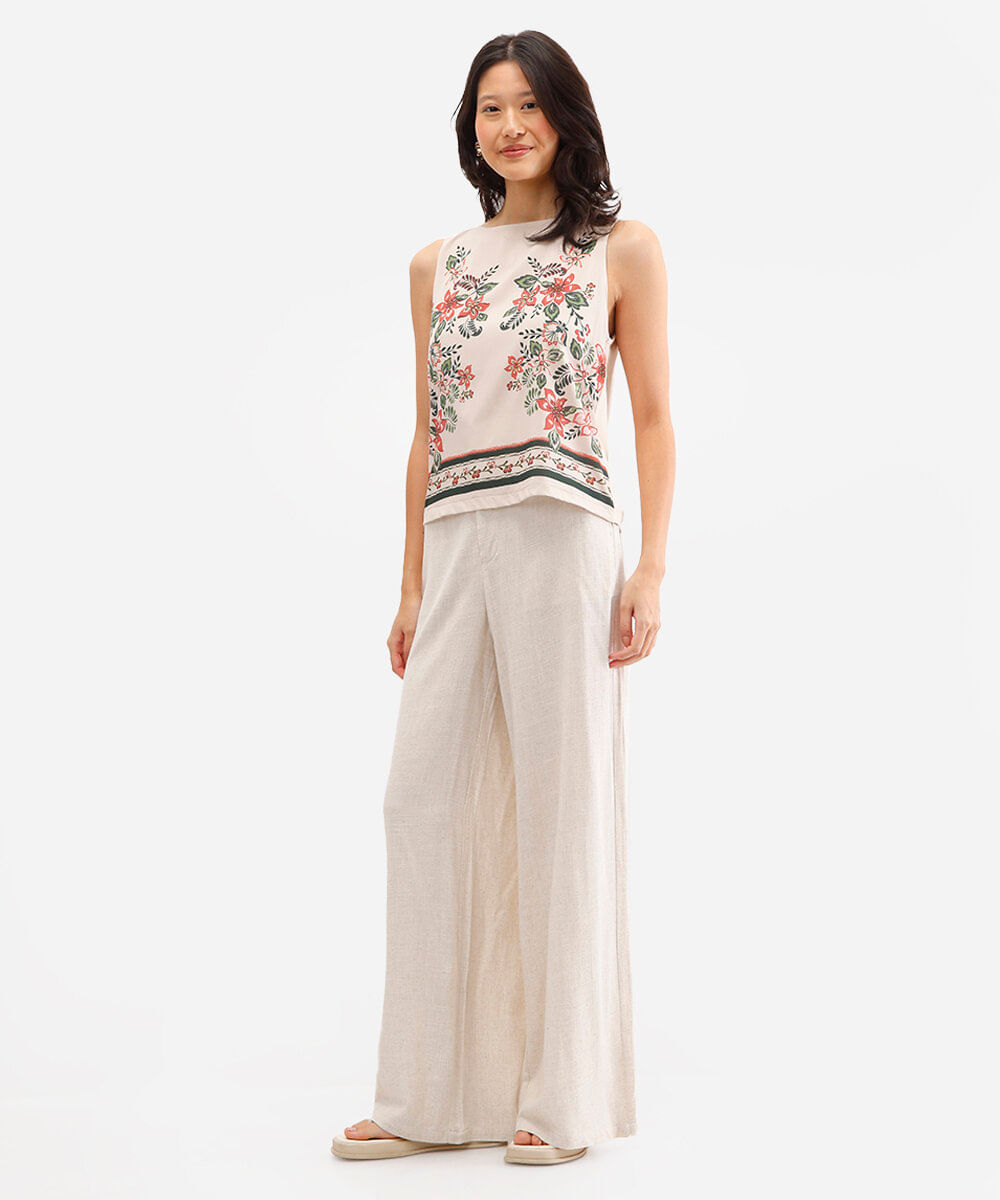 regata feminina de viscose floral bege