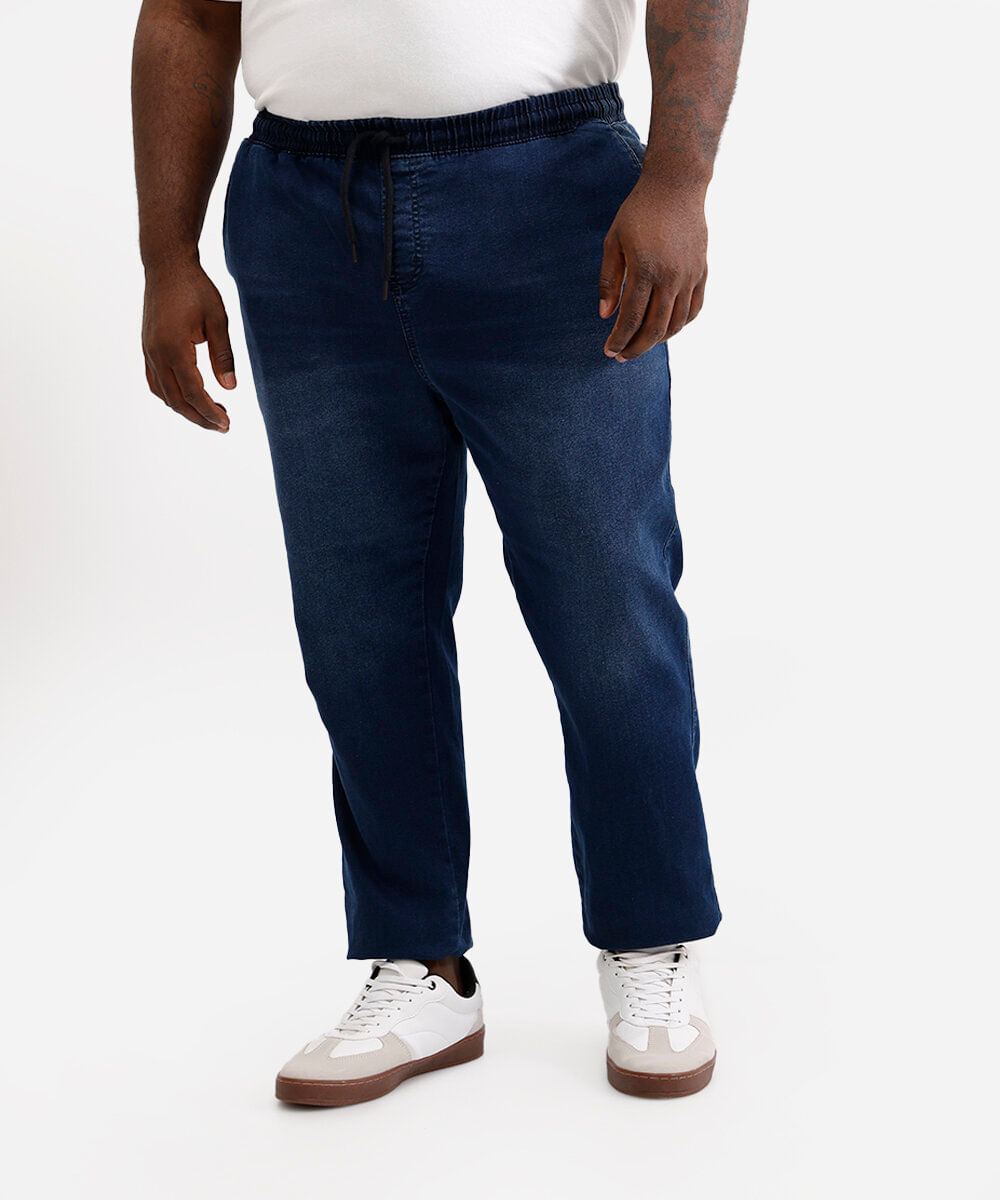 calça jogger jeans plus size azul