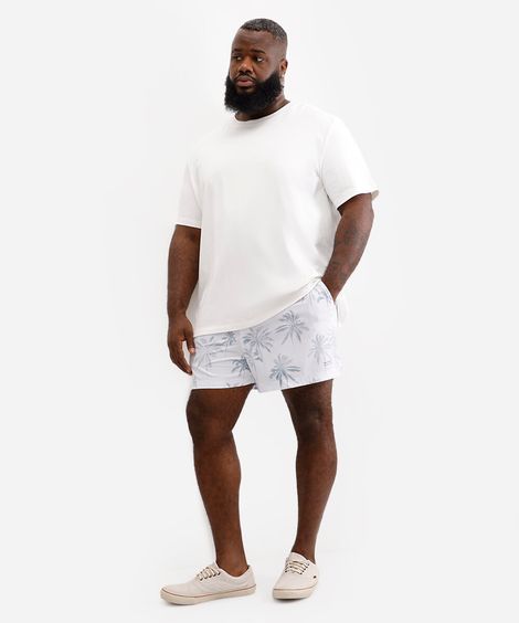 short boardshort masculino folhagens plus size branco