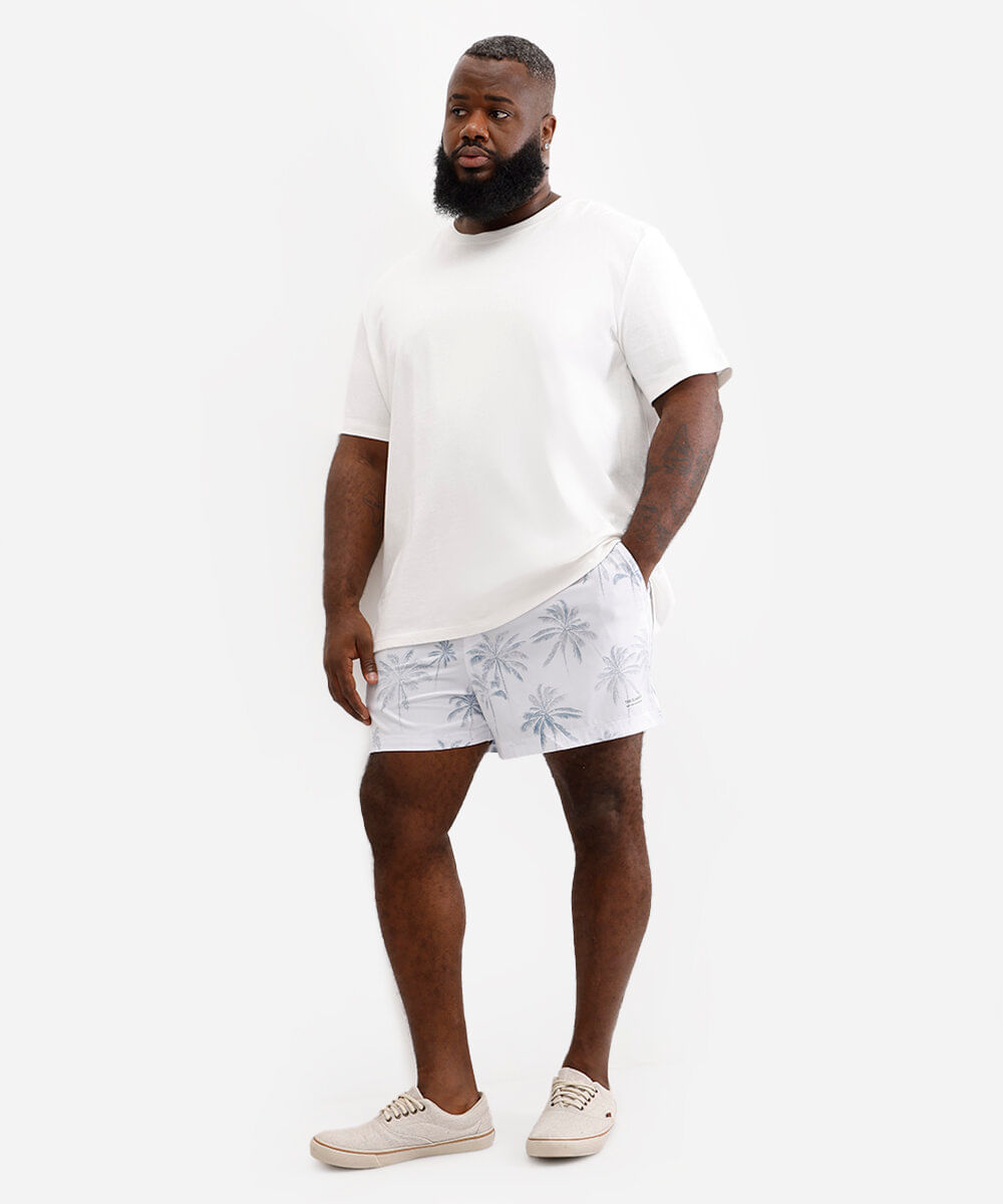 short boardshort masculino folhagens plus size branco