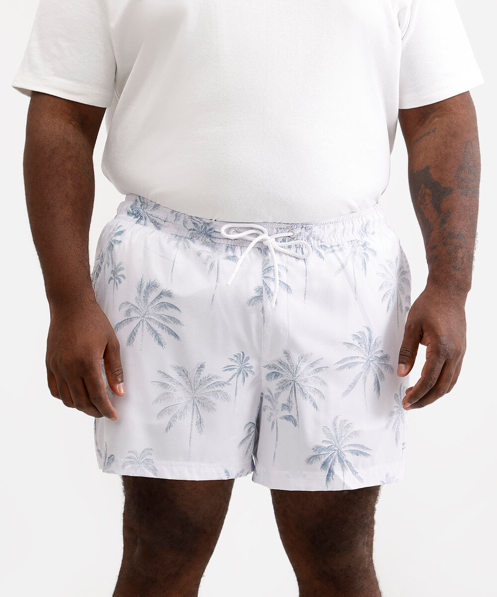short boardshort masculino folhagens plus size branco